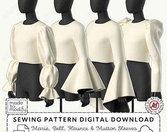 Sleeve Pattern Pack | Puff Flounce Mutton Sleeves XS-4XL (PDF Digital Download)