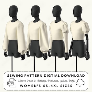 Sleeve Pattern Set | Puff Juliet Bishop Peasant Styles for XS-4XL Cosplay (PDF Digital Download)