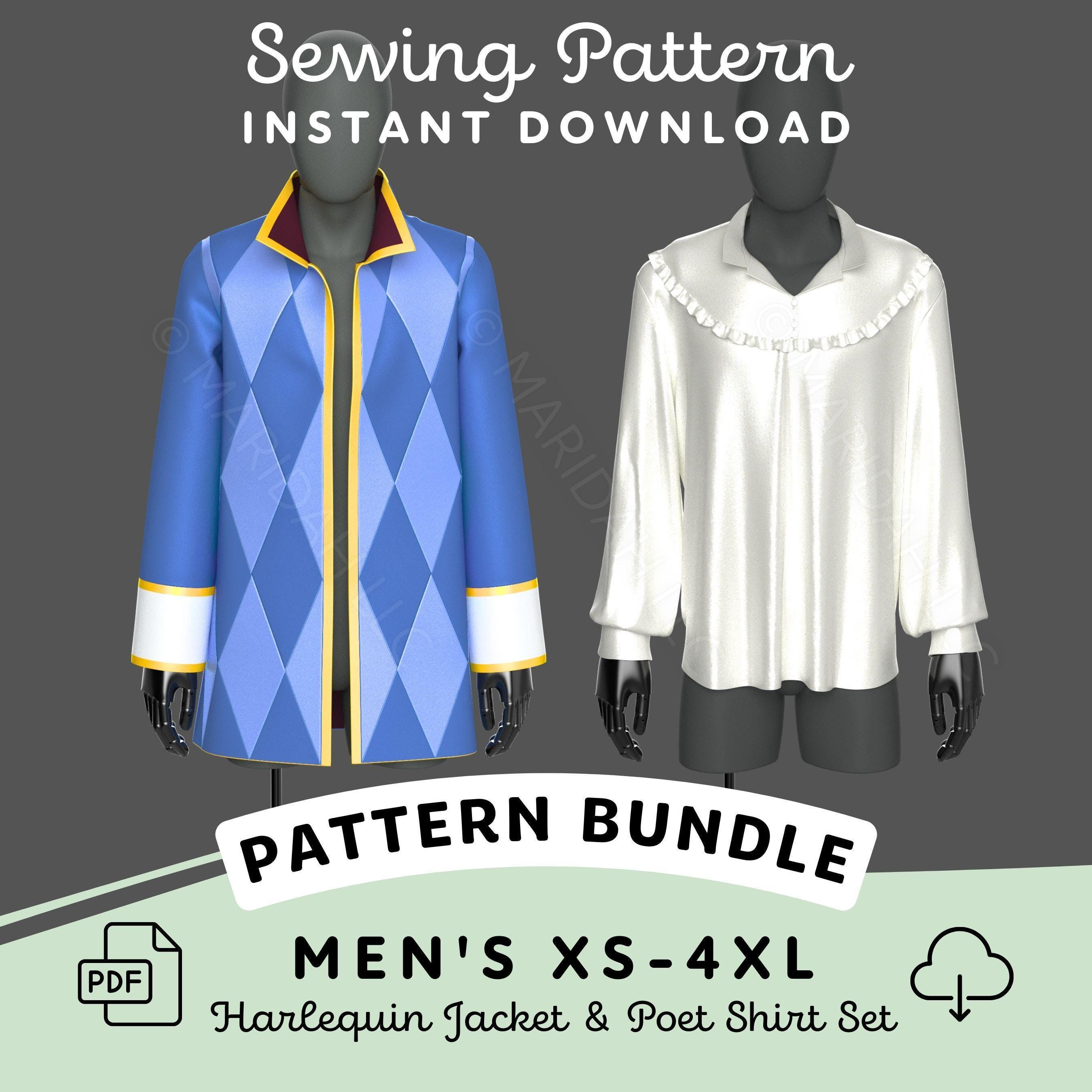 Harlequin Jacket And Poet Shirt PDF Sewing Pattern, Cosplay Fantasy Costume, XS-4XL Digital Download Template for Ren Faire Cosplay Events