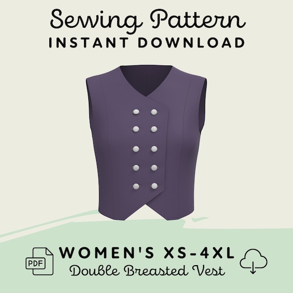 Double Breasted Vest Sewing Pattern | Womens XS-4XL Waistcoat PDF Cosplay Pattern | Digital Download Print at Home Pattern