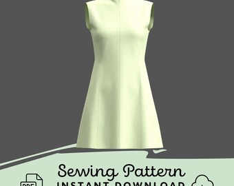 Sleeveless Mod Dress Sewing Pattern | Womens XS-4XL Dress Pattern Digital Download PDF