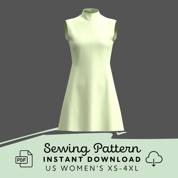 Sleeveless Mod Dress Sewing Pattern | Womens XS-4XL Dress Pattern Digital Download PDF