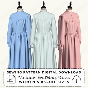 Vintage Walking Dress Sewing Pattern | Edwardian Womens XS-4XL {PDF Digital Download}