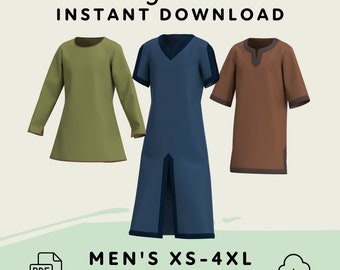 Modular Tunic Pack Sewing Pattern Blocks | Mens XS-4XL PDF Cosplay Pattern for Renaissance Fair Knight Viking Costume | Digital Download