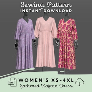 Kaftan Dress Sewing Pattern | Womens XS-4XL Dress Pattern Digital Download PDF | Lounge Maxi MuuMuu Sundress Swim Cover Printable Pattern
