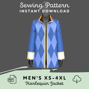 Harlequin Jacket Pattern | Mens XS-4XL PDF Cosplay Pattern | Digital Download Print at Home Pattern