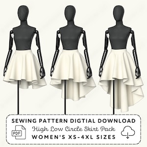 High Low Circle Skirts Sewing Pattern: Women&#39;s XS-4XL (PDF Digital Download)