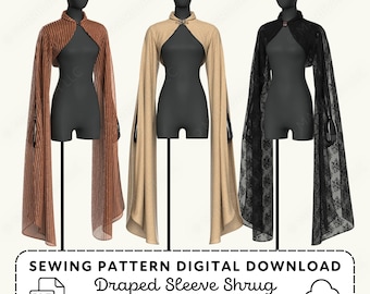 Draped Sleeve Shrug Sewing Pattern | Dramatic Bolero XS-4XL (PDF Digital Download)