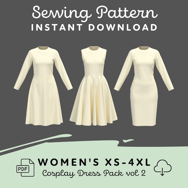Cosplay Dress Pattern Pack Vol 2 | Womens XS-4XL PDF Cosplay Pattern | Digital Download Print at Home Pattern