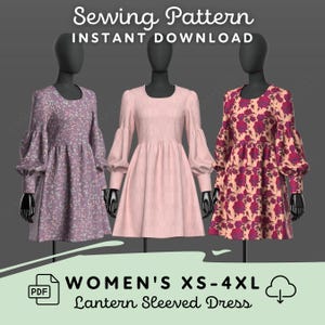 Lantern Sleeve Dress Sewing Pattern: Women&#39;s XS-4XL (Digital Download PDF)