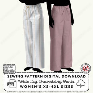 Wide Leg Pants with Pockets Sewing Pattern | XS-4XL Beginner (Digital Download PDF)