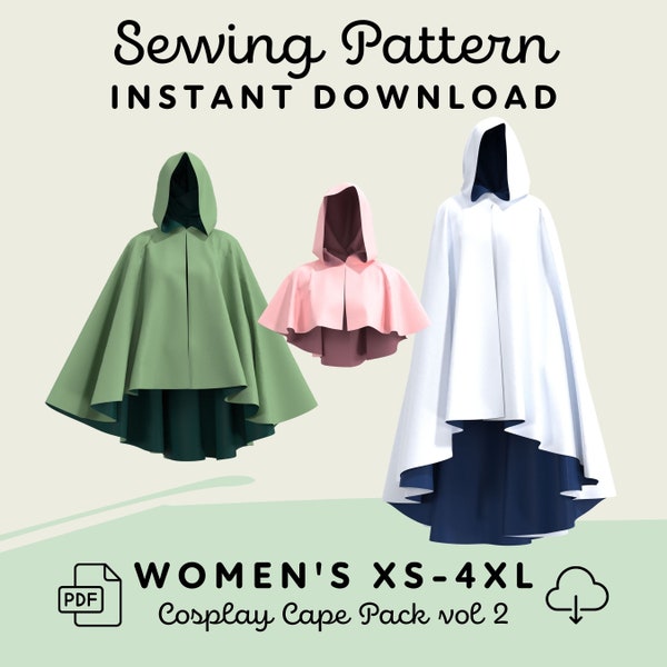 Hooded Circle Cape Sewing Pattern Pack | Womens XS-4XL Cape PDF Cosplay Pattern | Digital Download Print at Home Pattern