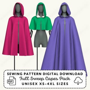 Hooded Capes Sewing Pattern | Cosplay Bridal Ren Faire XS-4XL (PDF Digital Download)