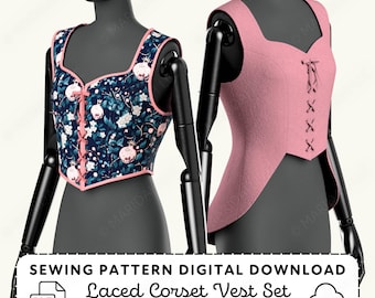 Laced Vest Sewing Pattern Set | Renaissance Fair Costume XS-4XL (PDF Digital Download)