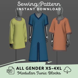 Modular Tunic Pack Sewing Pattern Blocks | Mens XS-4XL PDF Cosplay Pattern for Renaissance Fair Knight Viking Costume | Digital Download