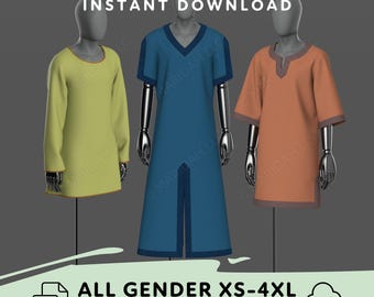 Medieval Tunic Cosplay Sewing Pattern | Viking Costume Printable Template for Renaissance Fair LARP Outfit | PDF Digital Download