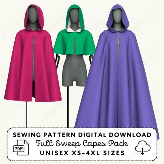 Hooded Capes Sewing Pattern | Cosplay Bridal Ren Faire XS-4XL (PDF Digital Download)