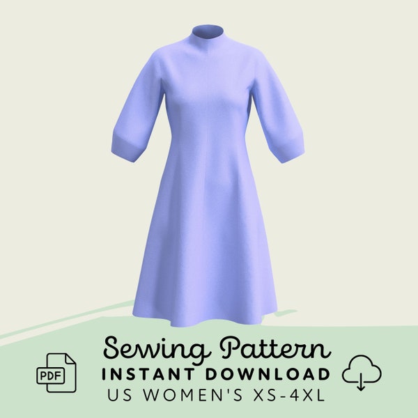 Retro Dress Sewing Pattern | Womens XS-4XL Dress Pattern Digital Download PDF