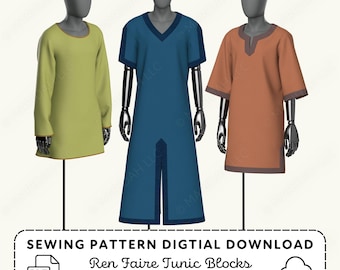 Modular Medieval Tunic Sewing Pattern: Renaissance Fair, Viking Costume (PDF Digital Download