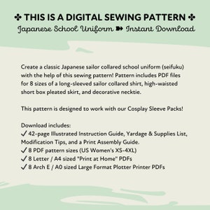 Japanese School Uniform Sewing Pattern Womens XS-4XL Seifuku Sailor ...