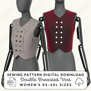 Womens Double Breasted Vest Sewing Pattern | XS-4XL Waistcoat (PDF Dgital Download)