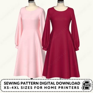 Bishop Sleeve Dress Sewing Pattern | Womens XS-4XL (PDF Digital Download)