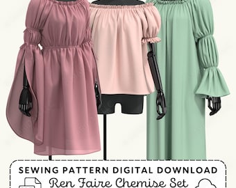 Chemise Sewing Pattern Set | Renaissance Medieval Costume Nightgown XS-4XL (PDF Digital Download)