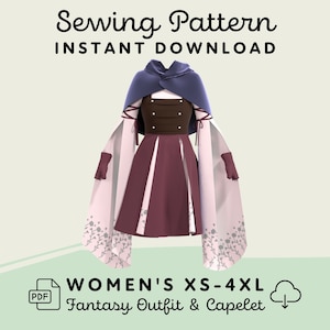 Fantasy Outfit and Capelet Sewing Pattern | Womens XS-4XL PDF Cosplay Pattern | Digital Download Print at Home Pattern