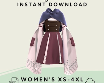 Fantasy Outfit and Capelet Sewing Pattern | Womens XS-4XL PDF Cosplay Pattern | Digital Download Print at Home Pattern