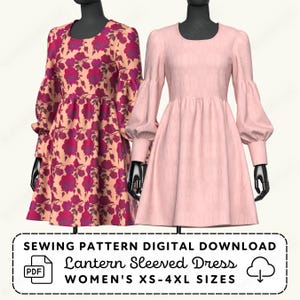 Lantern Sleeve Dress Sewing Pattern | Womens XS-4XL (PDF Digital Download)