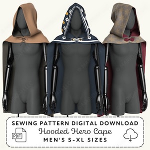 Modello di cucito per mantello con cappuccio / Cosplay da uomo S-XL (download digitale PDF)