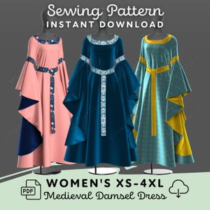 Damsel Dress Sewing Pattern | Womens XS-4XL PDF Cosplay Pattern for Renaissance Fair Medieval Fantasy Costume | Digital Download
