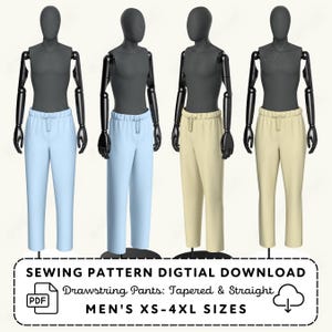 Drawstring Pants Sewing Pattern | Mens XS-4XL for Loungewear Cosplay Costume (PDF Digital Download)
