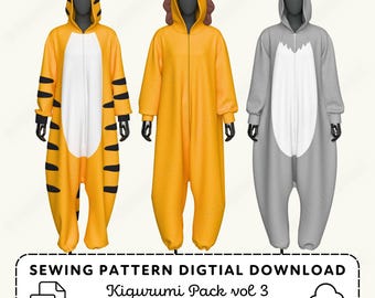 Kigurumi Pattern Pack: Tiger, Lion, Wolf Cosplay (XS-4XL PDF Pattern)