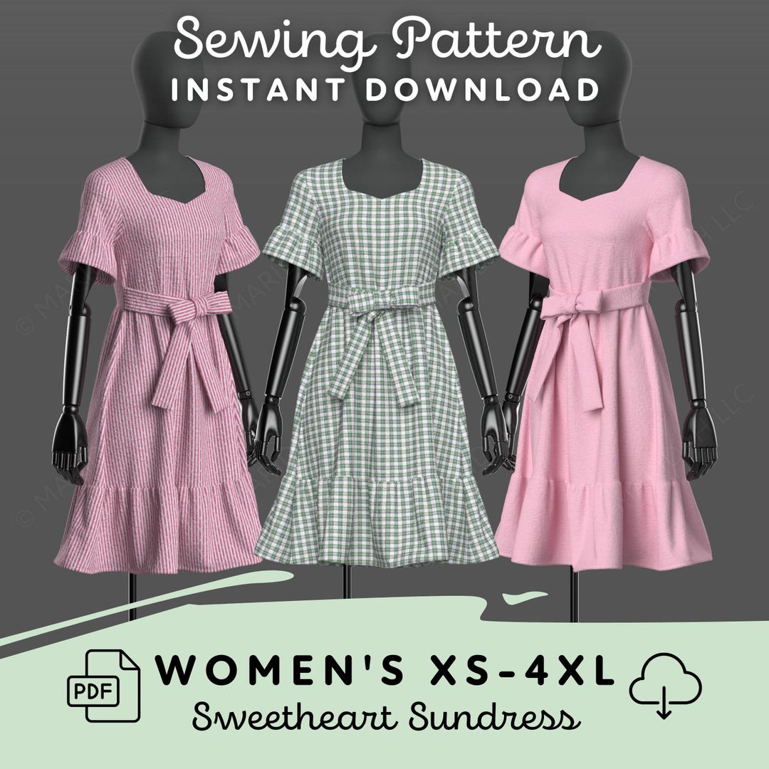 Sweetheart Tea Dress Sewing Pattern | Womens XS-4XL Dress Pattern ...