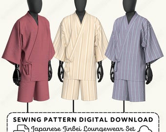 Jinbei Sewing Pattern | Japanese Kimono Loungewear XS-4XL (PDF Digital Download)