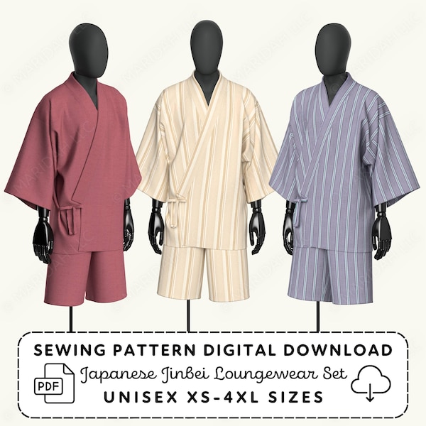Jinbei Sewing Pattern | Japanese Kimono Loungewear XS-4XL (PDF Digital Download)