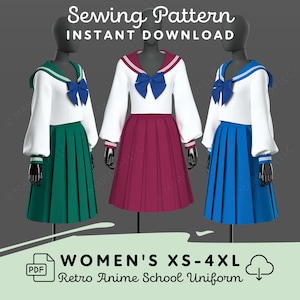 Classic Japanese School Uniform Sewing Pattern | Womens XS-4XL Seifuku Sailor Collar Uniform Cosplay Pattern | Digital Download PDF Pattern
