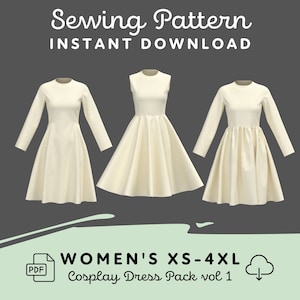Cosplay Dress Pattern Pack Vol 1 | Womens XS-4XL PDF Cosplay Pattern | Digital Download Print at Home Pattern