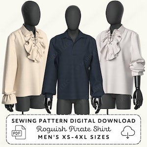 Roguish Pirate Shirt Sewing Pattern | Mens Renaissance Cosplay (PDF Digital Download)