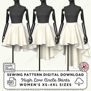 High Low Circle Skirts Sewing Pattern | Womens XS-4XL (PDF Digital Download)