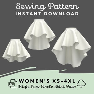 High Low Circle Skirt Pattern Set | Womens XS-4XL PDF Cosplay Pattern | Digital Download Print at Home Pattern