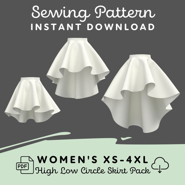 High Low Circle Skirt Pattern Set | Womens XS-4XL PDF Cosplay Pattern | Digital Download Print at Home Pattern