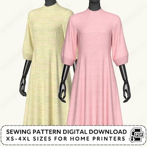 Retro Mod Dress Sewing Pattern | Bellflower Bottle Collar (XS-4XL) PDF Digital Download