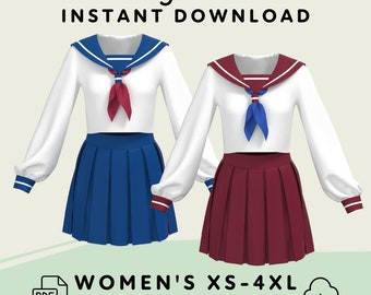 Japanese School Uniform Sewing Pattern | Womens XS-4XL Seifuku Sailor Collar Uniform PDF Cosplay Pattern | Digital Download Pattern