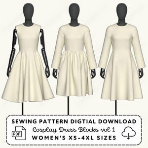 Cosplay Dress Sewing Pattern: Princess Seam A-Line, Circle, Gathered Skirt (XS-4XL PDF Digital Download)