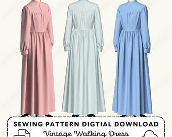 Vintage Walking Dress Sewing Pattern Edwardian Style (Women’s XS-4XL) PDF  Download