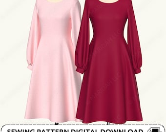 Bishop Sleeve Dress Sewing Pattern | Womens XS-4XL (PDF Digital Download)