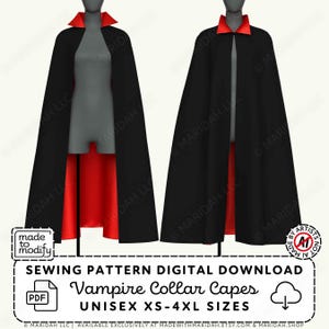Vampire Collar Capes Sewing Pattern Set | 2 Styles, XS-4XL Unisex Costume Cloak (PDF Digital Download)