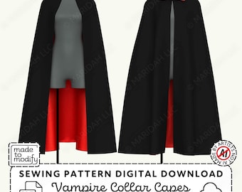 Vampire Collar Capes Sewing Pattern Set | 2 Styles, XS-4XL Unisex Costume Cloak (PDF Digital Download)